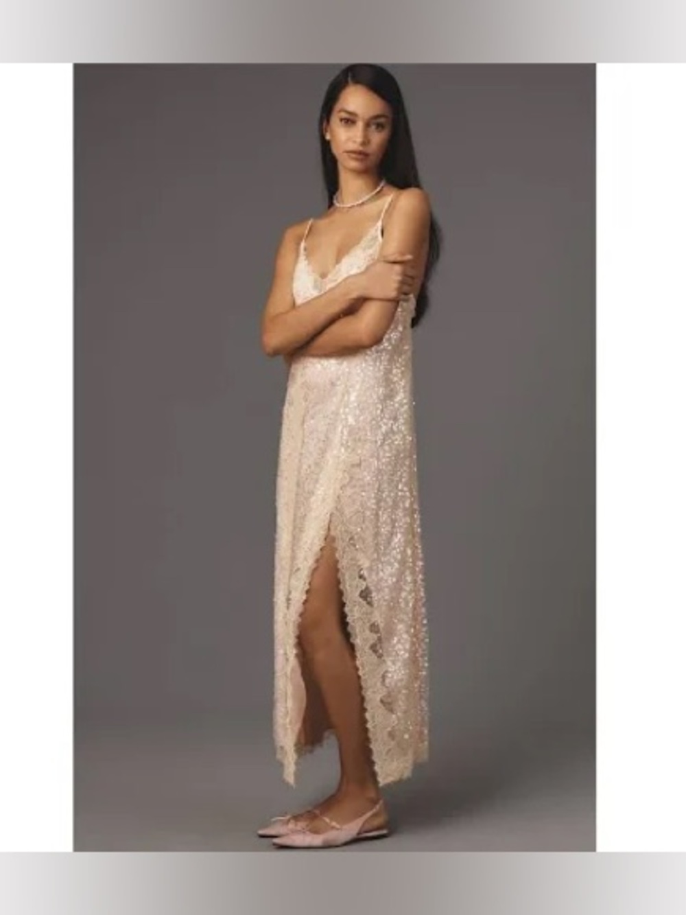 Anthropologie En Elly Pink Sequin Lace Slip Midi Dress NWT Size XL